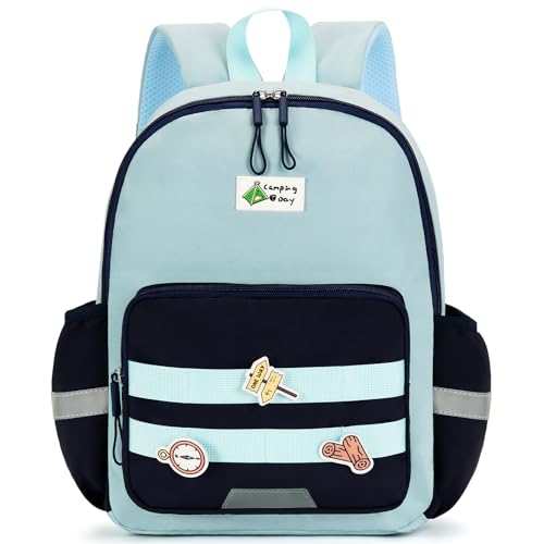 PROTAURI Sac à Dos Enfant Maternelle Garçons, Cartable Ecole Léger Avec Sangle de Poitrine, Bande Réfléchissante pour Voyage, 3-7 Ans, Bleu