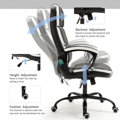 Avawing Office Chairs, Executive Office Chair With Heated, Pu Leather Adjustable Modern Ergonomic Office Chair, Adjustable Height Massage Chair With 6-Point Vibration, Swivel 360° Desk Chair, Black #TOP5