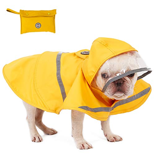 Reflective Dog Raincoat With Hood & Harness Hole For Small Medium Large Dog Puppy, Waterproof Hoodie Rain Jacket Poncho Clothes With Storage Bag,Magic Tape Closure Adjustable, Easy To Use #TOP5