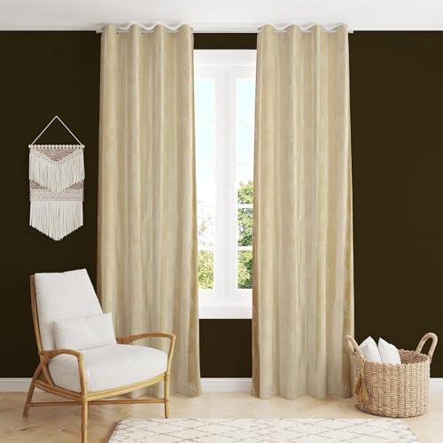 Image of Heavy Quality Punch Tree Curtains 5 Feet Long Set of 1 Pcs | Cream Window Curtains for Living Room, Bedroom | Lightweight 5 Feet Long Drapes for Home Decoration
