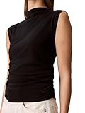 Calvin Klein Women's Cotton Jersey Mock Neck Top Black
