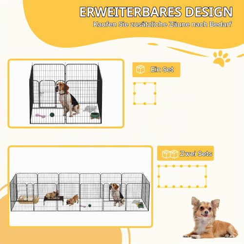 PawHut Welpenlaufstall Faltbar für Große Hunde 8-Teilig 100 cm Grau