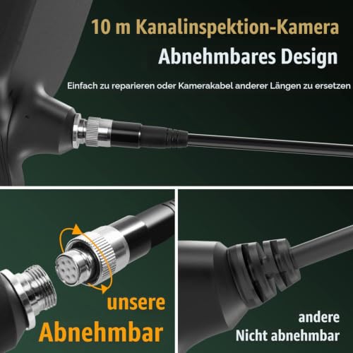 Hiacinto Endoskopkamera 10m mit Licht, 5-Zoll-IPS- Bildschirm DREI Linsen Endoskop, IP68 Wasserdicht...