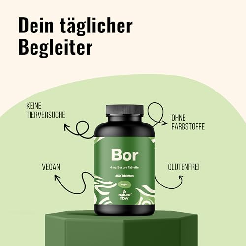 Bor Hochdosiert - 450 Tabletten mit 4mg Bor aus Borax (Natrium Borat) - Boron Tabletten - vegan und produziert in Deutschland - Verpackung kann variieren