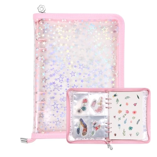 MUROAD Organisateur de rangement pour autocollants 4 en 1, Album de collection de stickers A5 avec 140 pochettes et 20 feuilles de papier repositionnable (Rose)