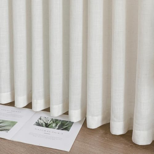 Ftinala Cream Linen Sheer Curtains 108 Inches Long, Ivory Textured Neutral Drapes for Living Room Bedroom, Coastal Sliding Glass Door Window Treatments, DIY Pinch Pleat Semi Sheers with Hooks - Image 5