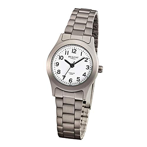 REGENT Armbanduhr Titan Damenuhren-Kollektion Damen-Uhr mit Titan (Metall)-Armband grau Silber analoges Quarzwerk D1URF855