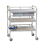 Salon Trolleys Mobiler Edelstahl-Wagen Für Medizinische Geräte, Schönheitssalon-Behandlungsfahrzeuge, 3-Schicht-Notfallchirurgie-Werkzeugwagen Mit Doppelschubladen (größe : 66×44×86cm)