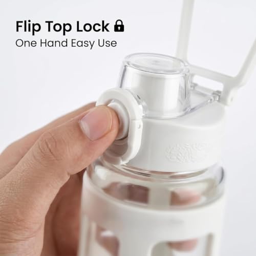Image of LHOTSE Cute Square Water Bottle for School with Straw & Leakproof Lid - Large Capacity Kawaii Bottle for Kids, Girls & Office Usen 700 ML (Off-White)
