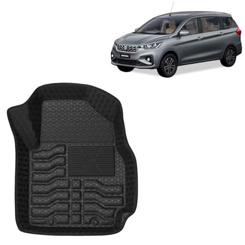 Image of Kingsway Accessories Premium 4.5D Car Floor Mats Only Compatible with Maruti Suzuki Ertiga (Year 2025 Onwards) All Model, Set 4 Pcs, 100% Waterproof Tray Shape PVC Foot Mats | Black | 1 Year Warranty
