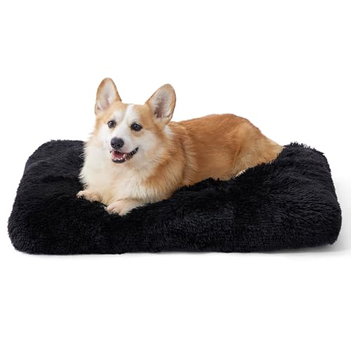Image of Bedsure Medium Dog Crate Bed Washable, Fluffy Mattress, 74x53cm, Black