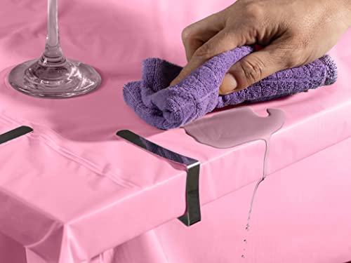 Neatalia 120 Ft Pink Premium Disposable Plastic Tablecloth Roll, Including 6 Metal Table Cover Clips | 120 Feet By 54 Inch Covers Any Size Or Shape #TOP2