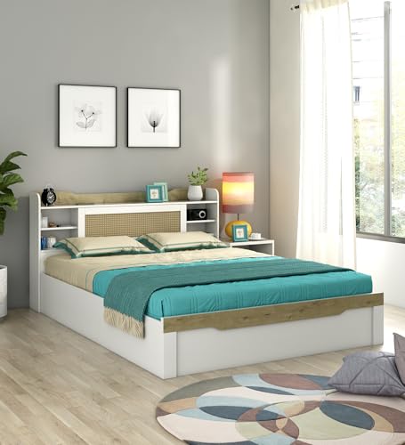 Image of Spacewood Lilly Bed | Queen Size (78 X 60) Engineered Wood Bed with Box Storage| 3 Year Warranty | Modern Design | Kingston White