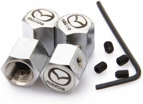 White Mazda Anti-theft Chrome Car Wheel Tire Valve Stem Caps