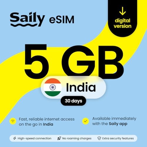Saily, eSIM Data Plan for India, 5GB/30 Days, Security Features, Digital Code