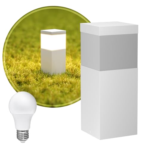 Poste Balizador Luminária de Jardim Externo 20CM E27 + LED MF401 (Branco (Branco Quente))