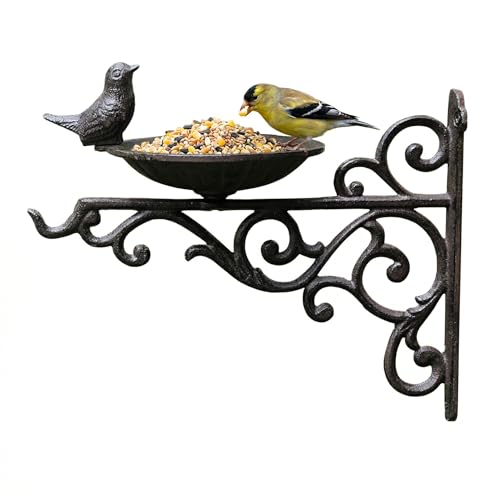Piggypa Heavy Duty Cast Iron Bird Feeder, Wall Mounted Wild Bird Feeder with Large Capacity, Vintage Solid Cast Iron Floating Feeder for Garden Yard Patio Decor, 10.6 x 9.2 Inch