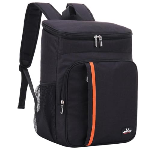 Mochila Térmica Cooler 30 Litros Bolsa Térmica Refrigerador Antivazamento Preta com Detalhe Laranja para Viagem Praia e trabalho