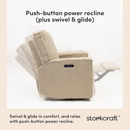 Image of Storkcraft Texas Nursery Power Recliner Swivel Glider, Vanilla Sherpa