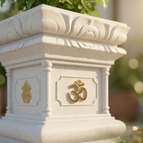 Image of YUCCABE ITALIA FOXB Tulsi Planter Stylish German Polymer Square Pot Suitable for Outdoor and Indoor Use (Marble White, 24 Inch)