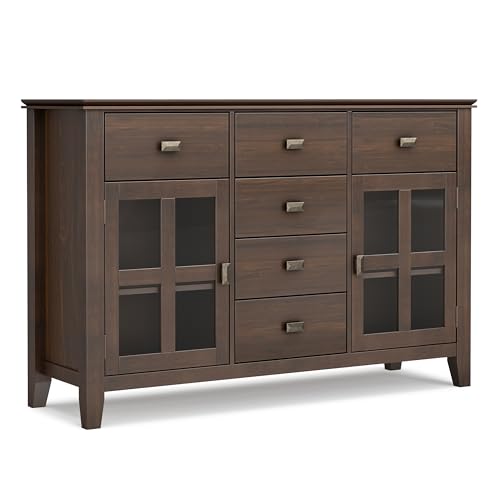 SIMPLIHOME Artisan 54" Wide Solid Wood 3-Door Buffet in Russet Brown