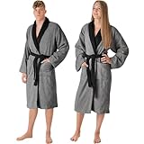 LEBENGOOD Albornoz Hombre 100% Algodón Rizo Americano 450 gsm – Bata de Baño para Ducha, Suave, Absorbente, Unisex, OEKO-TEX® (BicHom Acero, XL)