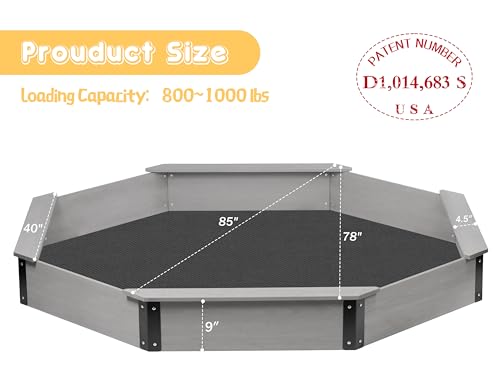 85''x78''x9'' Octagon Sandbox with Cover for Kids Outdoor Play, Wood Large Sandpit with 4 Benches, Quick Easy Install, US. Patented
