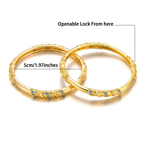 Ethlyn Indian Children Jewelry 2Pcs/Lot Baby Bangles For Little Boys Girls Gold Plated Opendable Kids Bangles Bracelets (Blue) #TOP5