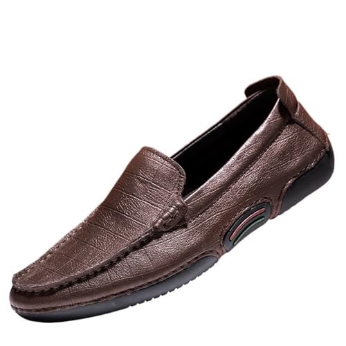 Loafers for Men Genuine Leather Stitching Detailed Round Toe Anti-Slip Fashion Slip On Flexible Comfortable Party