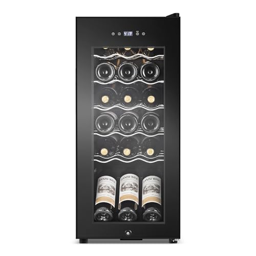 Wine Cooler Refrigerator 18 Bottles, Small Wine Fridge Mini Wine Fridge Countertop with Glass Door Wine Cellars for Red Wine, Champagne, Dry White Win