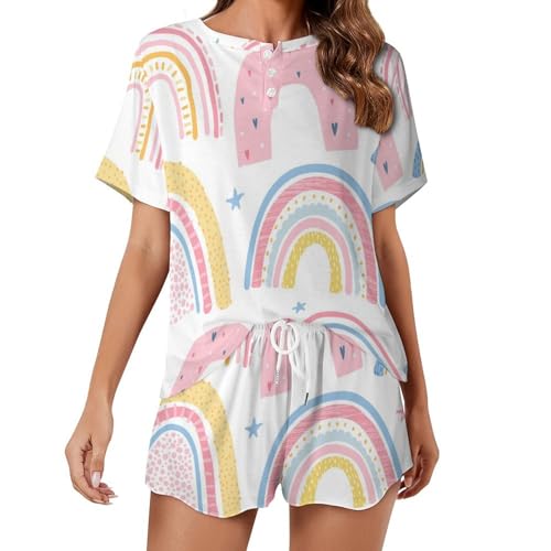 Ensemble pyjama femme arc-en-ciel à manches courtes pour l'été