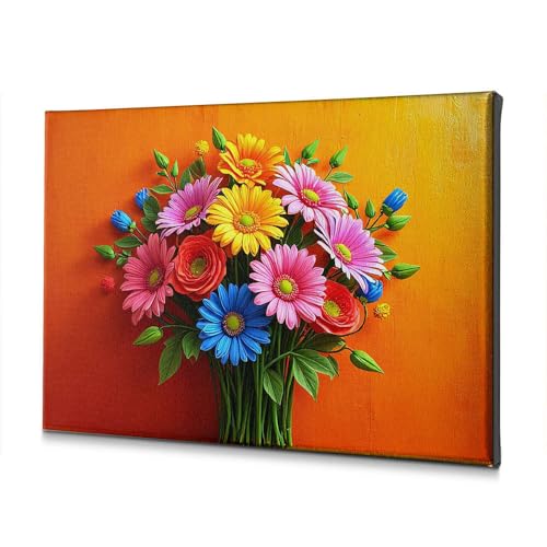 Toile décorative rustique et bouquet floral coloré pour illuminer votre salon chaleureux 40x60