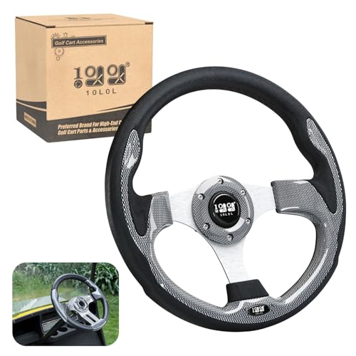 10L0L Universal Design Golf Cart Steering Wheel Fit for Yamaha Club Car DS & Precedent Tempo, EZGO RXV & TXT, Ergonomic Design Carbon Fiber Steering Wheel