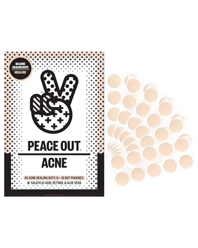 PEACE OUT Acne Healing Dots Hydrocolloid Pimple Patches, Acne Spot Treatment with Salicylic Acid, Retinol, and Aloe Vera for Blemishes and Breakouts (60 count)