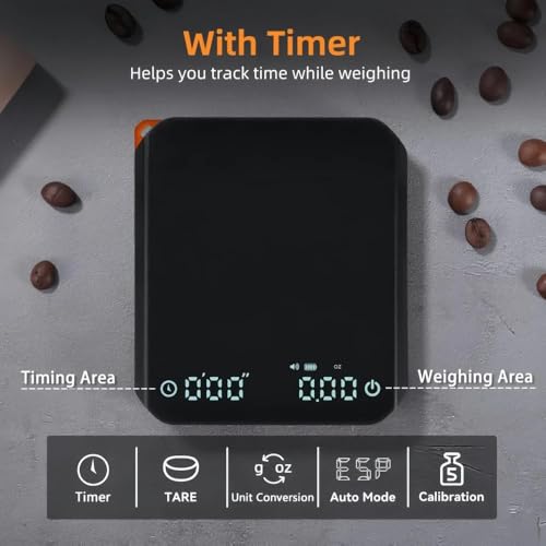 Digital Coffee Scales with Timer, 2kg/0.1g High Precision Rechargeable Mini Coffee Scale with 3 Modes for Espresso and Pour-Over Coffee, Portable Digital Coffee Scales - Image 2