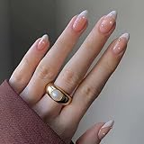 Kamize Cute Press on Nails Medium Almond Pearl Fake Nails Full Cover French False Nails for Women an