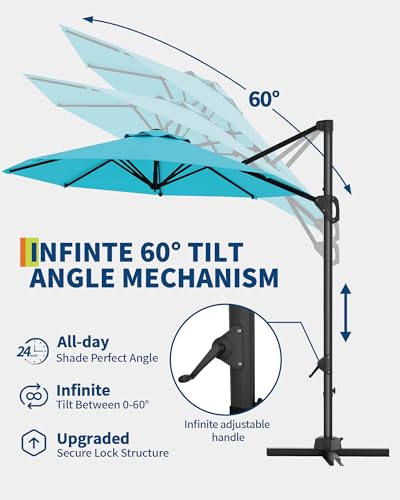 10FT Cantilever Umbrella Outdoor Patio Umbrella w/Base Included Market Offset Umbrella Sun Shade Windproof with 360-Degree Rotation for Patio Garden Deck Pool, Navy Blue