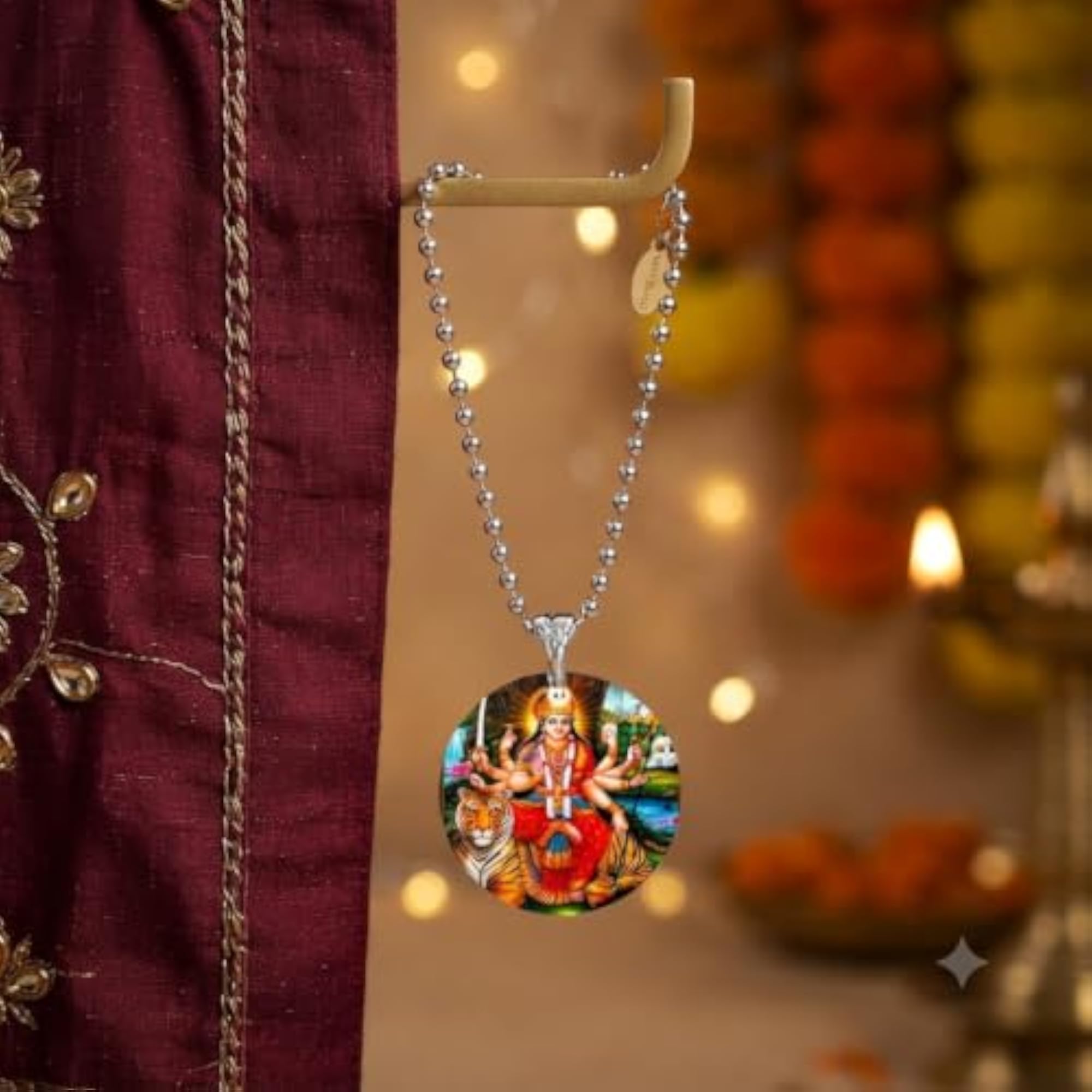 Maa Goddess Durga Sherawali Multicolor Acrylic Pendant Necklace