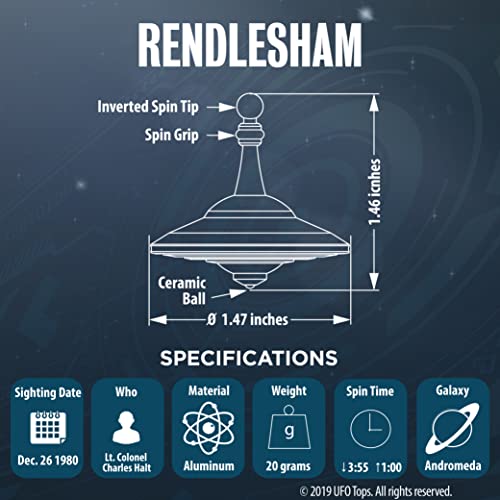 Ufo Tops - Rendlesham | Metal Spinning Top | Inspired By The Documented 1980 Ufo Sighting In Rendlesham, England (Cosmic Silver.) #TOP2