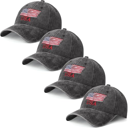 Image of Geyoga 4 Pack USA Flag Baseball Cap Washed
