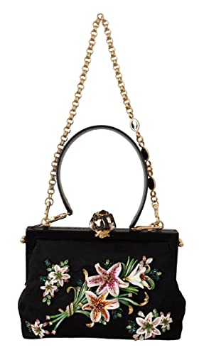 Dolce & Gabbana Black Floral Crystal Shoulder Borse VANDA Purse