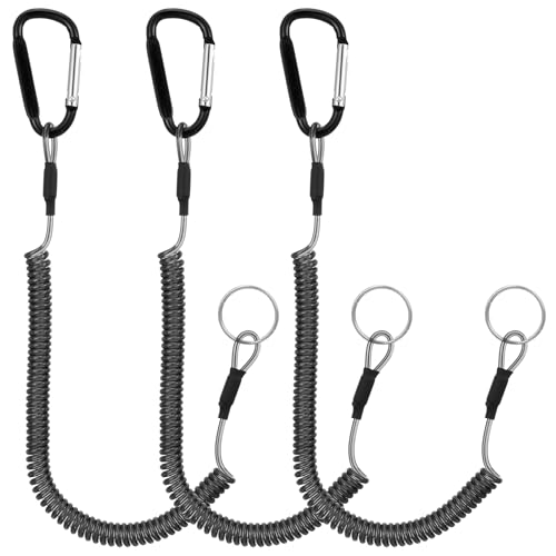 DOPENSPI 3 llaveros en espiral, elástico para exteriores, cable en espiral, cinta en espiral con clip, llavero con mosquetón para pesca al aire libre, llaves de barco