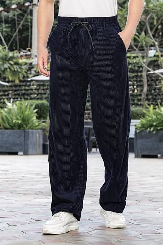 Image of SWADESI STUFF Men's Corduroy Trousers | Mid-Rise Relaxed Fit | Cotton Blend Joggers with Flexi Waistband