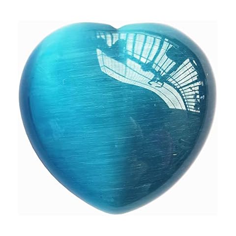 Manekieko Blue Cat's Eye Stone Palm Worry Carved Heart Love Stone,40mm Crystals and Healing Stones Cover