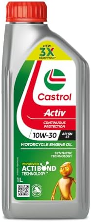 Castrol Activ 10W-30 4T Engine Oil for Bikes with Synthetic Technology (1L) |3X Protection with Actibond Technology | Engine Protection for Bikes | API SN and JASO MA2