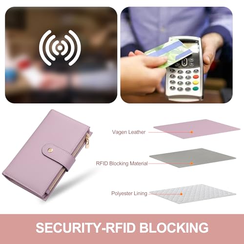 Image of yiijay Womens Wallet RFID Blocking Vegan Leather Trifold Clutch Credit Card Holder Ladies Travel Wallet Purse with Pen Holder, 1Purple, Rfid Wallet