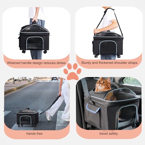 4-in-1 Cat Car Seat and Cat Carrier with Removable Wheels Booster Car Seats for Small Dogs Cats Comes with Shoulder Strap Clip-On Safety Leash and Thickened Pads, Pet Travel Carrier Bed up to 15lbs - Image 3