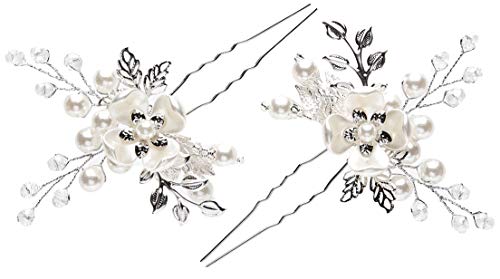 Barogirl Wedding Hair Pins Silver Floral Bridal Hair Clip Leaf Wedding Hair Accessories for Brides and Bridesmaids (Pack of 2)