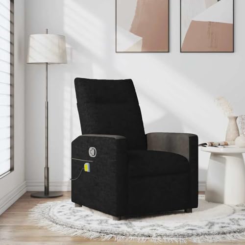 IKAYAA Sillón de Masaje Reclinable Tela, Sillon Masaje Relax, Sillón De Relax con Bolsillos Laterales, Sofá Individual, Sofá Relax Butaca Orejera para Salón Oficina Dormitorio Negro