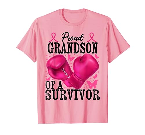 Proud Grandson Of Survivor - Guantes de boxeo para cáncer de mama, color rosa Camiseta
